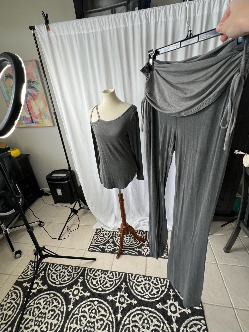 VENUS Gray Lounge Pajama Set – Size Medium – Off Shoulder Top & Wide Leg Pants